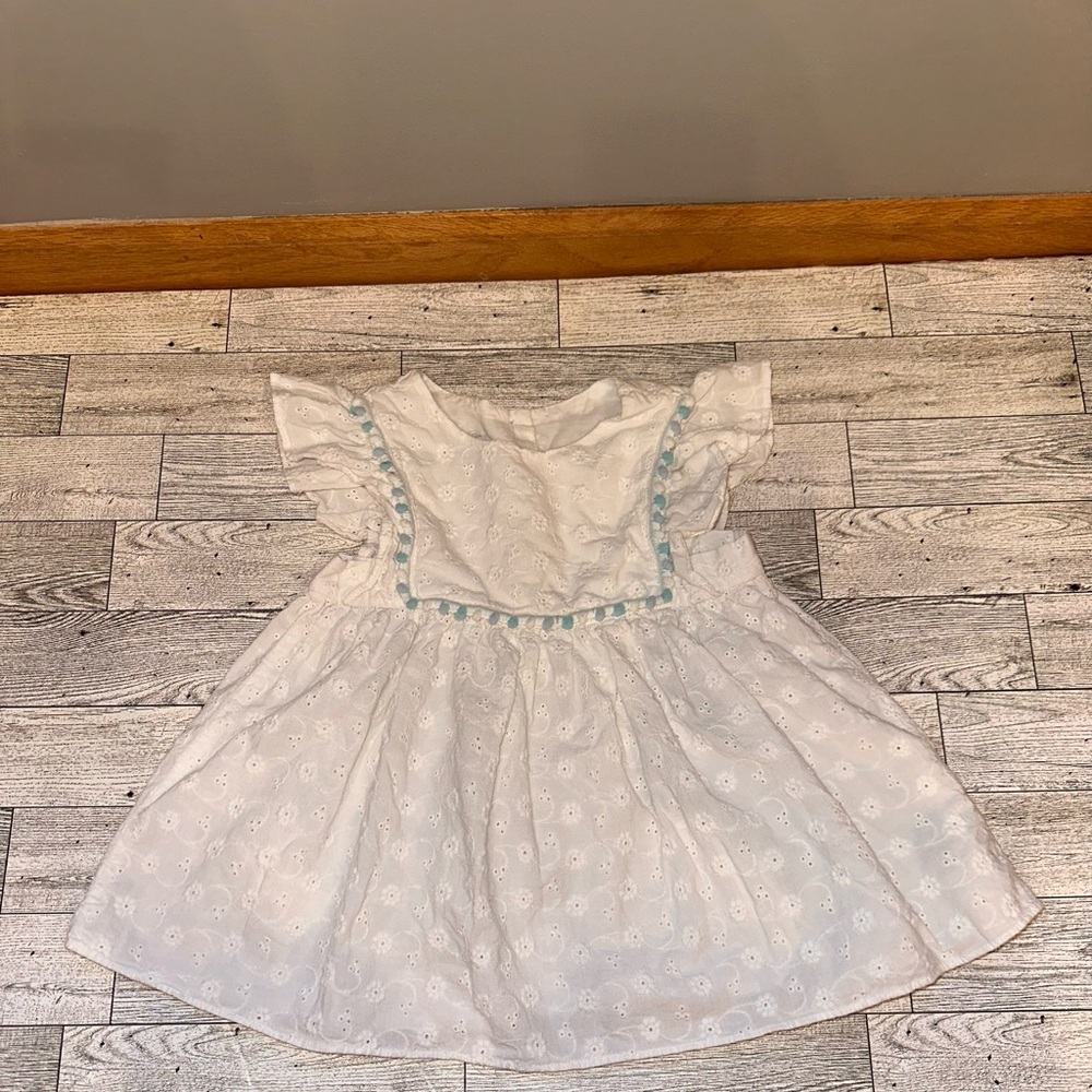Pippa & Julie White Eyelet with Blue Trim - 3T